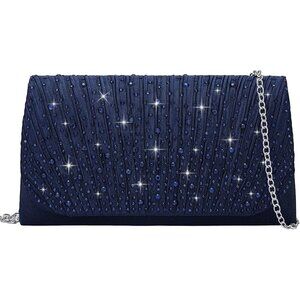Women Blue Evenlope Imported Magnetic Purse Rhinestone Envelope Party Handbag